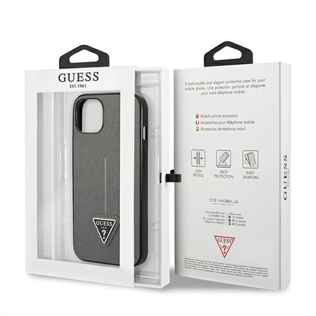 GUESS CASE HARDCASE DO IPHONE 13 14 15 6.1 SAFFIANO Z LOGO TRIANGLE KIESZEŃ