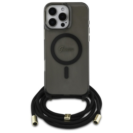 GUESS ETUI HARDCASE DO IPHONE 16 PRO MAX CROSSBODY CORD DO MAGSAFE BLACK