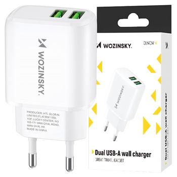 WOZINSKY ŁADOWARKA 2X USB-A 2,4A DO TELEFONÓW I URZĄDZEŃ BIAŁA KOMPAKTOWA