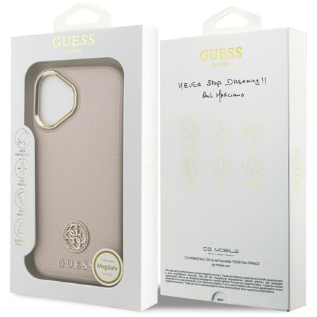 Etui Guess Grained Strass Logo MagSafe do iPhone 17 różowy