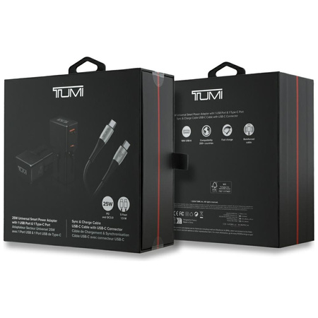 Ładowarka sieciowa TUMI Travel Adapter 25W USB-C / USB-A + Kabel USB-C/USB-C czarny