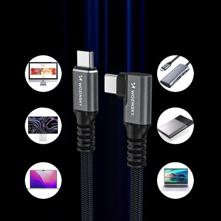 Kabel kątowy Wozinsky WPS1-UY41S USB-C USB4 40Gb/s 240W 1,5m 4K - czarny