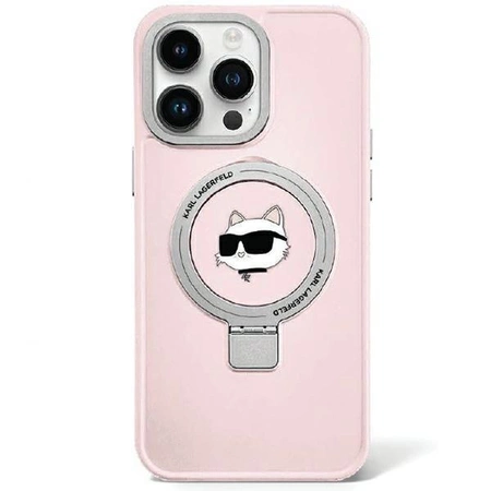 Etui Karl Lagerfeld Ring Stand Choupette Head MagSafe do iPhone 15 Pro Max - różowe