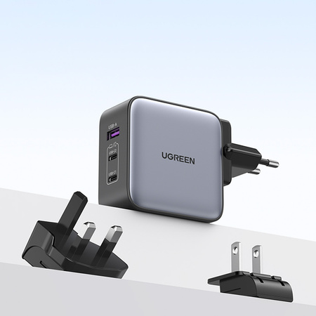 Ugreen szybka ładowarka sieciowa GaN USB / 2xUSB C 65W adapter wtyczka EU / UK / US czarna (CD296)