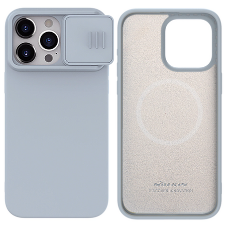 Silikonowe etui Nillkin CamShield Silky Silicone Case do iPhone 15 Pro z osłoną na aparat - szare