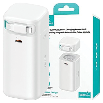 USAMS Powerbank ze zwijanym kablemRetractable Lightning 18000 mAh PD45W Fast Charge XMF Series biały/white 20KCD21702 (US-CD217)