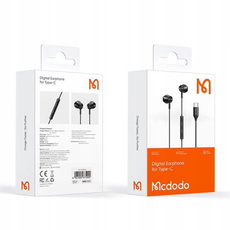 MCDODO SŁUCHAWKI DOUSZNE PRZEWODOWE DO TELEFONU Z MIKROFONEM Z DAC USB-C