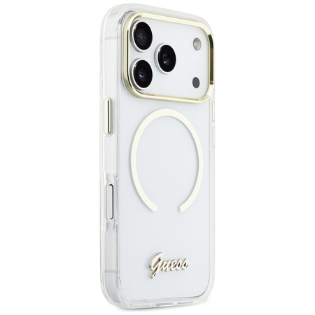 Etui Guess IML Script Metal MagSafe do iPhone 17 Pro Max przezroczysty