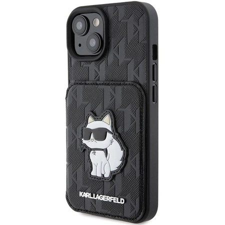 Etui Karl Lagerfeld Saffiano Cardslots and Stand Monogram Choupette do iPhone 15 - czarne