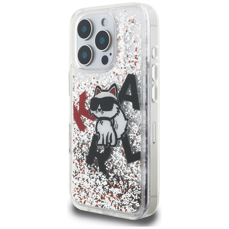 Etui Karl Lagerfeld Liquid Glitter       Choupette Logo do iPhone 16 Pro Max przezroczysty