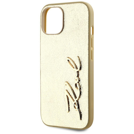 KARL LAGERFELD ETUI WRINKLED METAL DO IPHONE 15 ZŁOTE Z METALOWYM AKCENTEM