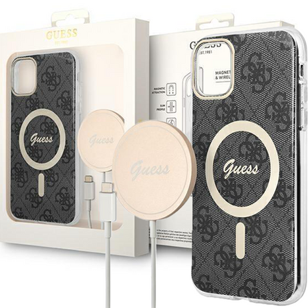 Zestaw Guess GUBPP13LH4EACSK Case+ Charger iPhone 13 Pro czarny/black hard case 4G Print MagSafe