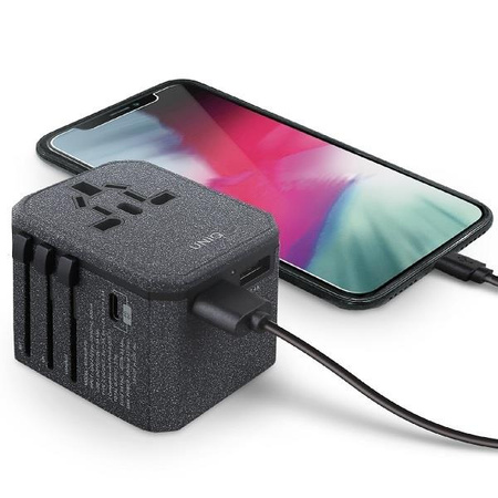 Uniq Ład. siec. Voyage World Adapter 33W + 2xUSB + PD 18W + QC 3.0 - szare (LITHOS Collective)
