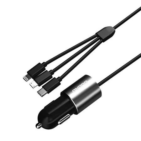 Dudao 3w1 ładowarka samochodowa USB 3,4 A wbudowany kabel Lightning / USB Typ C / micro USB czarny (R5ProN black)