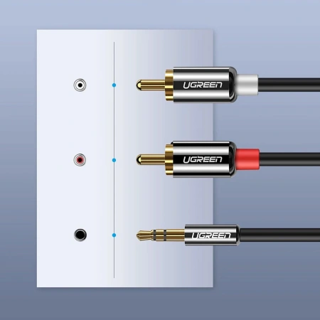 Kabel Ugreen AV116 10591 audio mini jack 3,5 mm (męski) / 2RCA (męski) 5m - czarny