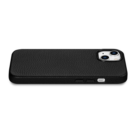 iCarer Litchi Premium Leather Case skórzane etui iPhone 14 Plus magnetyczne z MagSafe czarny (WMI14220711-BK)