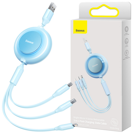 Baseus Bright Mirror 2 kabel przewód 3w1 USB Typ A - micro USB + Lightning + USB Typ C 3.5A 1.1m błękitny (CAMJ010017)