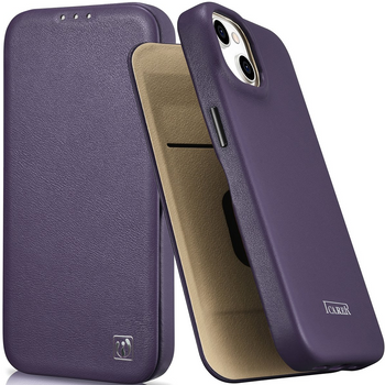 iCarer CE Premium Leather Folio Case skórzane etui iPhone 14 Plus z klapką magnetyczne MagSafe ciemnofioletowy (WMI14220715-DP)