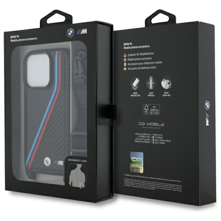 BMW BMHCP16L23PSVTK iPhone 16 Pro 6.3   czarny/black hardcase M Edition Carbon Tricolor Lines & Strap