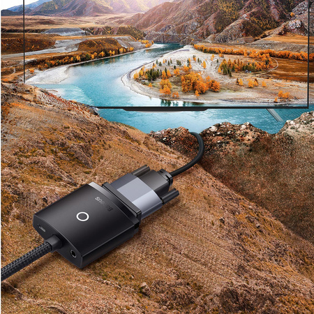 Baseus Lite Series przejściówka adapter HDMI do VGA + mini jack 3,5mm / zasilanie micro USB czarny (WKQX010101)