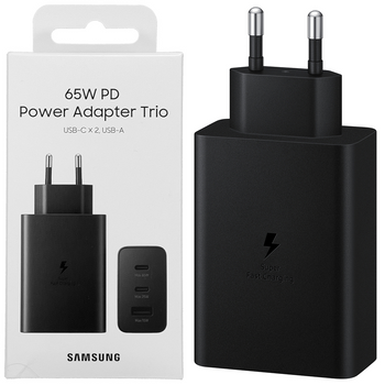 Samsung ładowarka sieciowa 2x USB Typ C / USB PPS, Power Delivery PD 65W, QC 3.0, AFC, FCP czarny (EP-T6530NBEGEU)