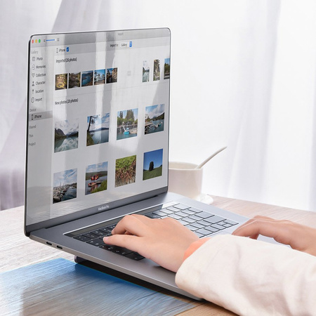 Baseus samoprzylepna aluminiowa podstawka pod laptopa MacBook ultra cienka składana ciemnoszary (SUZC-0G)