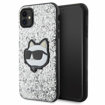 Etui Karl Lagerfeld KLHCN61G2CPS na iPhone 11 / Xr - srebrne Glitter Choupette Patch