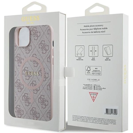 Etui Guess 4G Collection Leather Metal Logo MagSafe na iPhone 15 / 14 / 13 - różowe