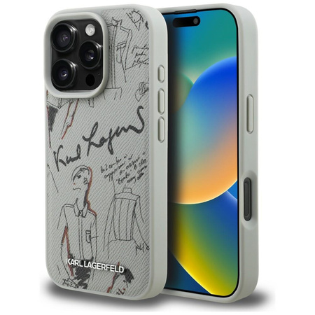 Etui Karl Lagerfeld Grained Pattern & Logo MagSafe do iPhone 16 Pro Max szary