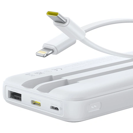 Powerbank Baseus Lipow 10000mAh 22,5W z dwoma wbudowanymi kablami (z kablem Baseus Simple USB-A - USB-C 3A 20cm) - biały