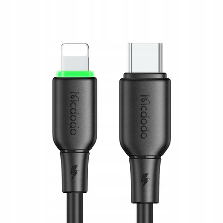 MCDODO ŁADOWARKA KABEL USB-C LIGHTNING SZYBKIEGO ŁADOWANIA DO IPHONE 1M LED CZARNY