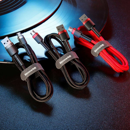 Baseus Cafule Cable wytrzymały nylonowy kabel przewód USB / micro USB QC3.0 2.4A 0,5M czarno-szary (CAMKLF-AG1)