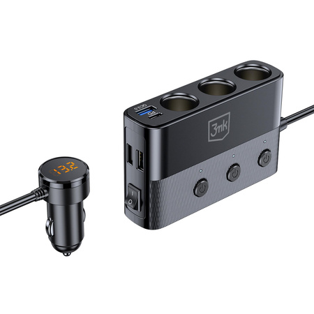 3mk Car Power Splitter 120W PD QC PPS USB 3A1C3Socket Black