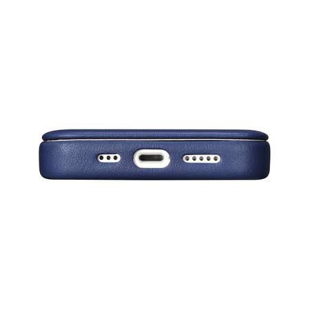 iCarer CE Premium Leather Folio Case skórzane etui iPhone 14 Pro Max z klapką magnetyczne MagSafe niebieski (WMI14220716-BU)