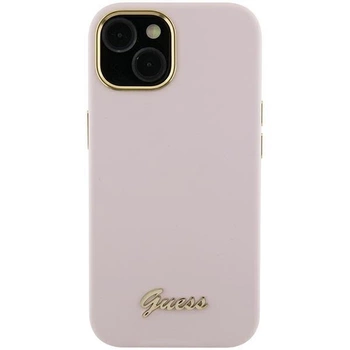 Etui Guess Silicone Script Metal Logo & Frame na iPhone 15 Pro - różowe