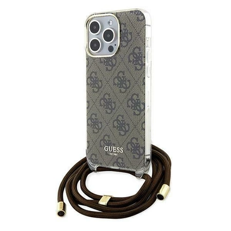 Etui Guess Crossbody Cord 4G Print na iPhone 15 Pro - brązowe