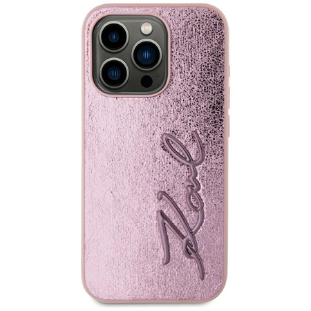 KARL LAGERFELD ETUI WRINKLED METAL SIGNATURE DO IPHONE 15 PRO ZŁOTE Z LOGO