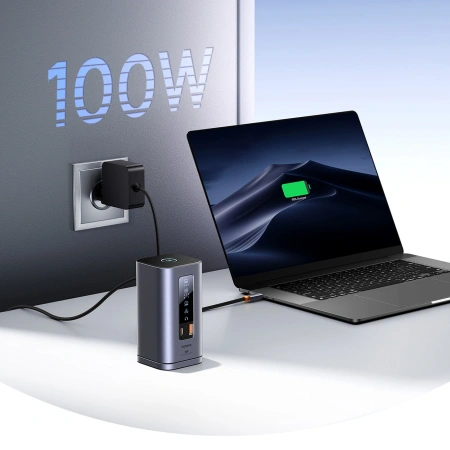 Stacja dokująca Baseus Spacemate RD1 hub 11w1 USB-C - 2xHDMI 4K@60Hz 2xDP 4K@60Hz 2xUSB-A 10Gb/s USB-C 10Gb/s RJ45 USB-A 480Mb/s USB-C PD mini jack 3.5mm ładowarka EU - szara
