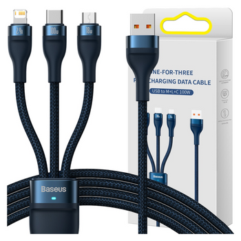 BASEUS KABEL USB 3W1 DO LIGHTNING USB-C MICRO USB 100W 1.2M DO TELEFONÓW