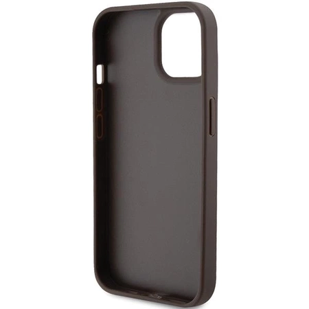 Etui Guess Leather 4G Triangle Strass do iPhone 15 - brązowe