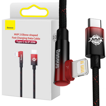 Baseus MVP 2 Elbow kątowy kabel przewód Power Delivery z bocznym wtykiem USB Typ C / Lightning 1m 20W czerwony (CAVP000220)