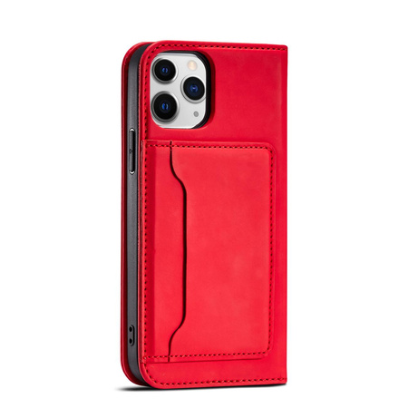 Magnet Card Case etui do iPhone 12 Pro Max pokrowiec portfel na karty kartę podstawka czerwony