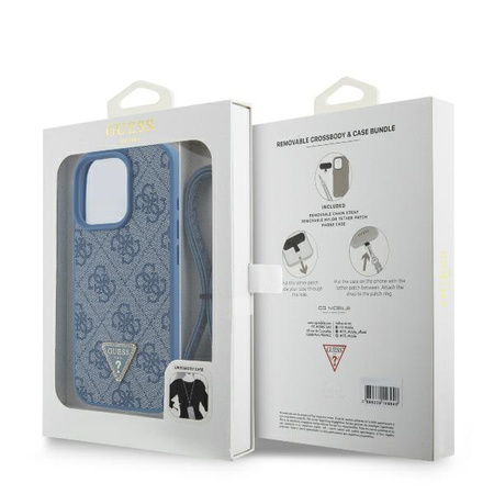 Guess GUHCP16LP4TDSCPB iPhone 16 Pro6.3 niebieski/blue hardcase Leather Metal Logo Strass Crossbody