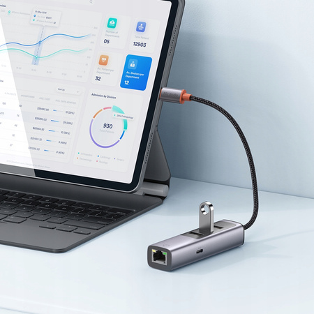 MCDODO PRZEJŚCIÓWKA ADAPTER USB-C ETHERNET GIGABIT RJ45 HUB 3X USB 3.0 100W