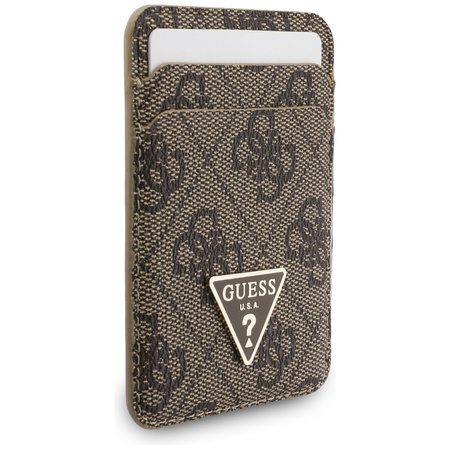 Zestaw portfel + hand strap Guess triangle MagSafe brązowy