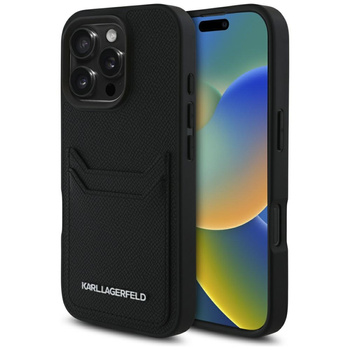 KARL LAGERFELD ETUI CASE DO IPHONE 16 PRO MAX Z METALOWĄ KIESZENIĄ NA KARTY