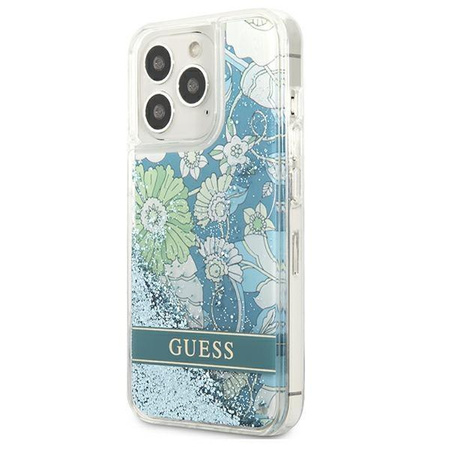 Guess GUHCP13XLFLSN iPhone 13 Pro Max 6,7" zielony/green hardcase Flower Liquid Glitter