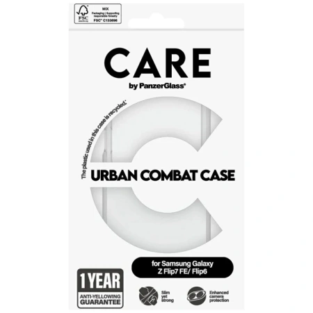 Etui CARE by PanzerGlass Flagship Urban Combat do Samsung Galaxy Z Flip 7 FE / Flip 6 - przezroczyste