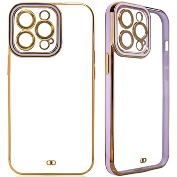 Fashion Case etui do iPhone 12 Pro żelowy pokrowiec ze złotą ramką fioletowy