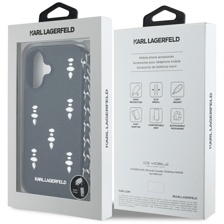 KARL LAGERFELD ETUI SAFFIANO CRYSTALS DO IPHONE 16 Z ŁAŃCUSZKIEM ELEGANCKIE